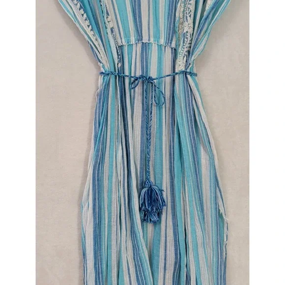 Z&L Swim Cover Up Maxi Dress Women S Blue White Tassel Tie Beach Resort Vacation - Picture 4 of 12